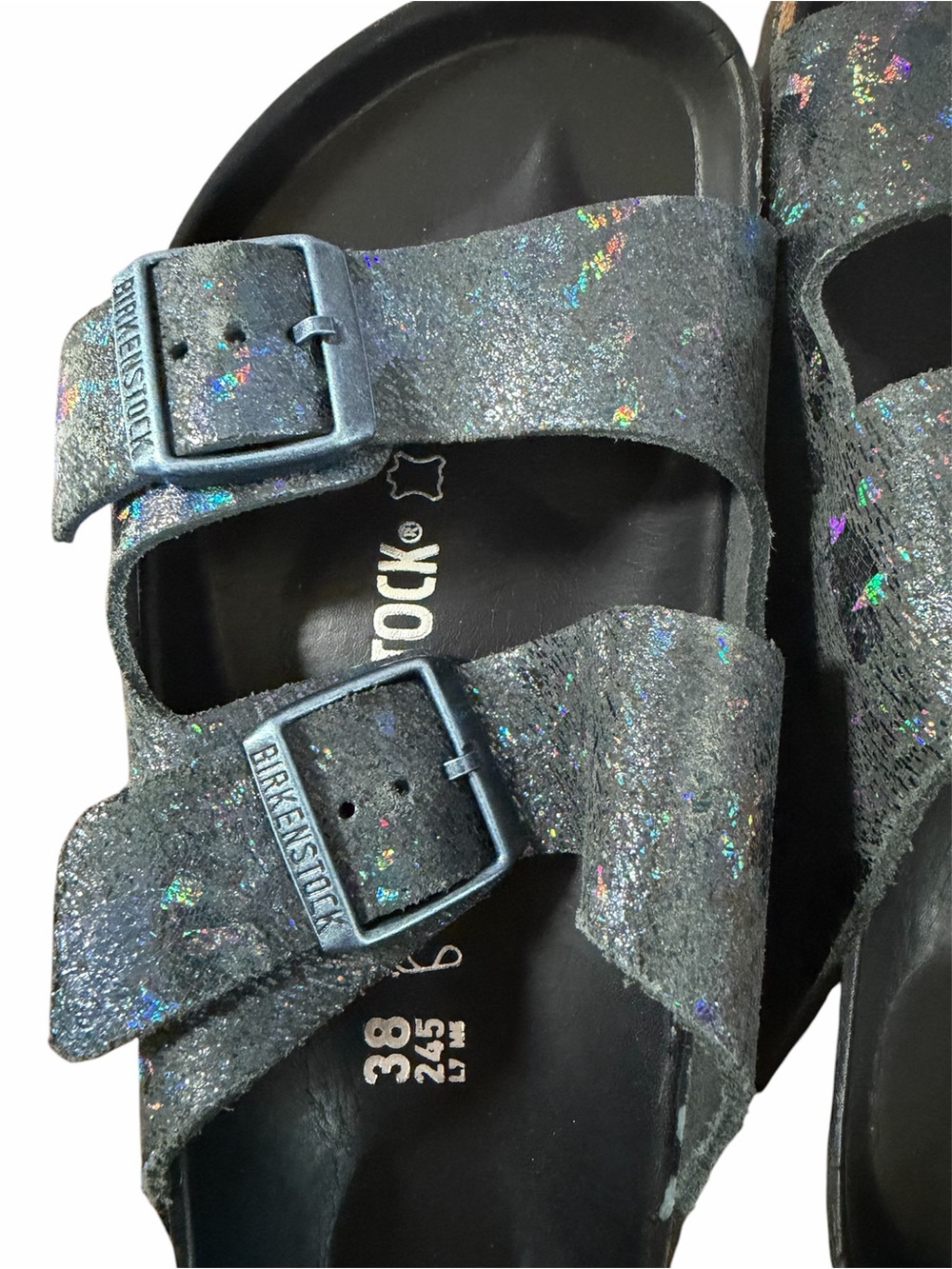 Birkenstock Women's Double Buckle Slide Sandals in Iridescent Blue-Black - Picture 5 of 6